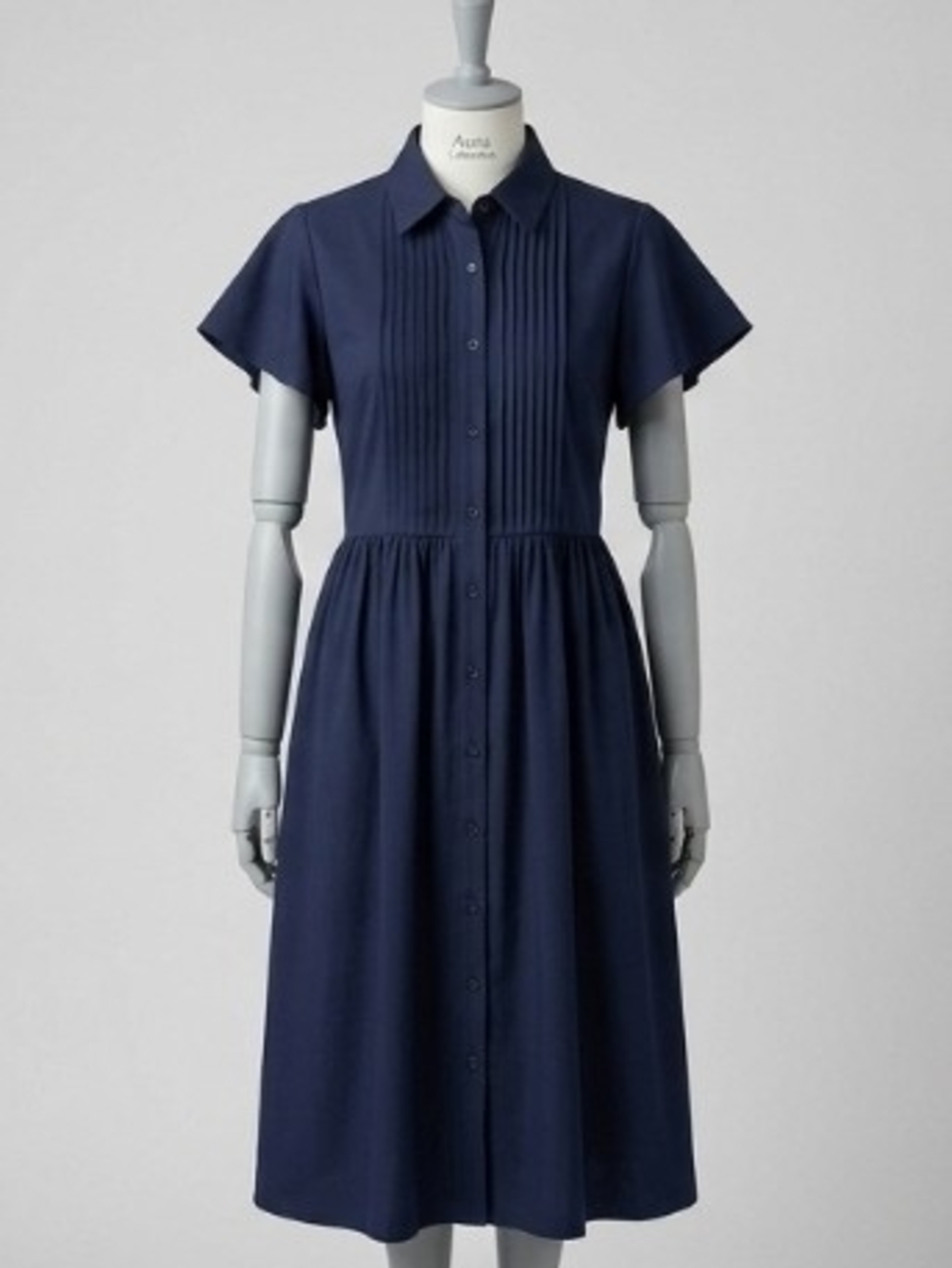 Nanette Lepore Navy Button-Front Midi Dress with Pleated Bodice